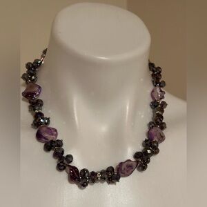 AMETHYST DYED SHELL Faceted Beaded Textures Crystals,Chunky Statement Necklace